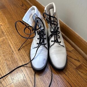 Stuart Weitzman White Lace-Up Boots